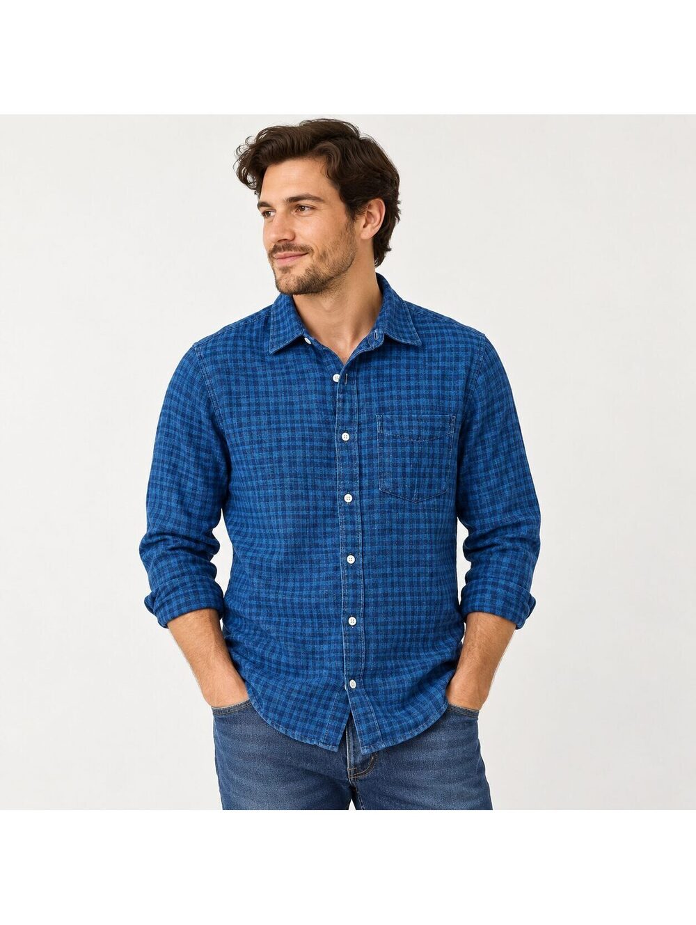 J.Crew Classic Men's Small Blue Plaid 100% Cotton Button Up Shirt